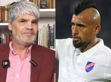 Primer plano de Juan Cristóbal Guarello y Arturo Vidal.