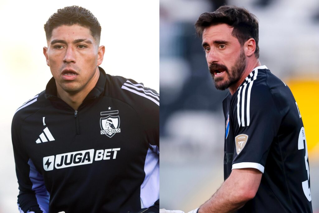 Brayan Cortés y Fernando de Paul con indumentaria de Colo-Colo.