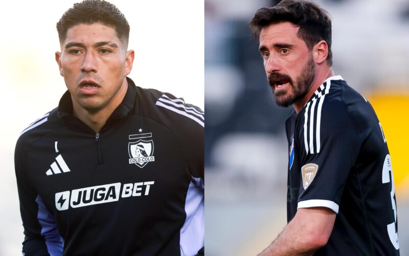 Brayan Cortés y Fernando de Paul con indumentaria de Colo-Colo.