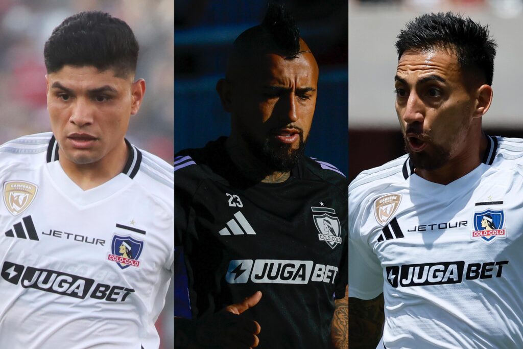 Claudio Aquino, Arturo Vidal y Javier Correa con la camiseta de Colo-Colo.