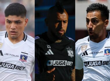 Claudio Aquino, Arturo Vidal y Javier Correa con la camiseta de Colo-Colo.