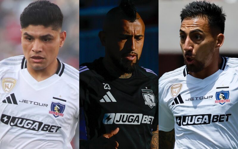 Claudio Aquino, Arturo Vidal y Javier Correa con la camiseta de Colo-Colo.