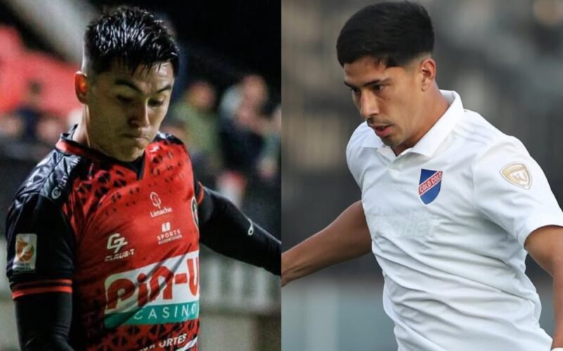 Bastián Silva y Salomón Rodríguez con las camisetas de Deportes Limache y Colo-Colo.