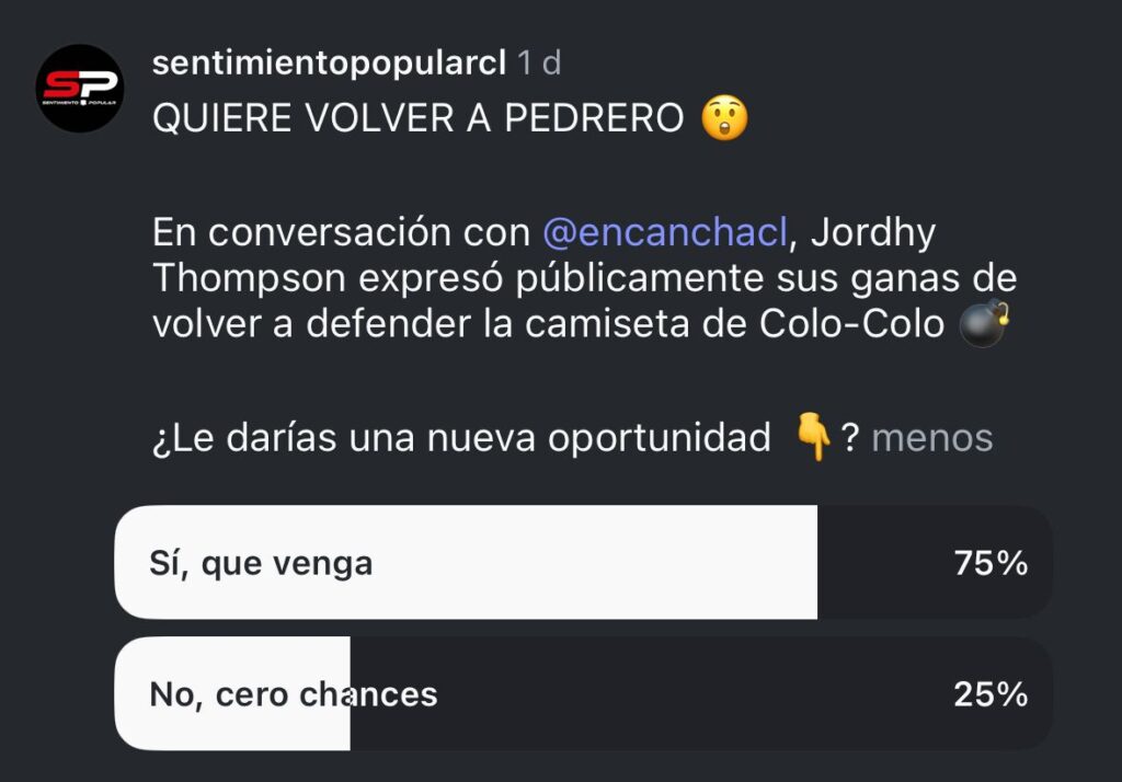 Encuesta sobre el retorno de Jordhy Thompson en Sentimiento Popular.