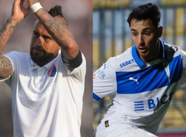 Fernando Zampedri vs Arturo Vidal con la camiseta de Universidad Católica y Colo-Colo, respectivamente.