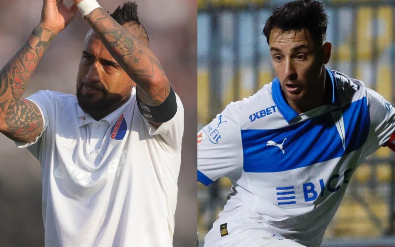 Fernando Zampedri vs Arturo Vidal con la camiseta de Universidad Católica y Colo-Colo, respectivamente.