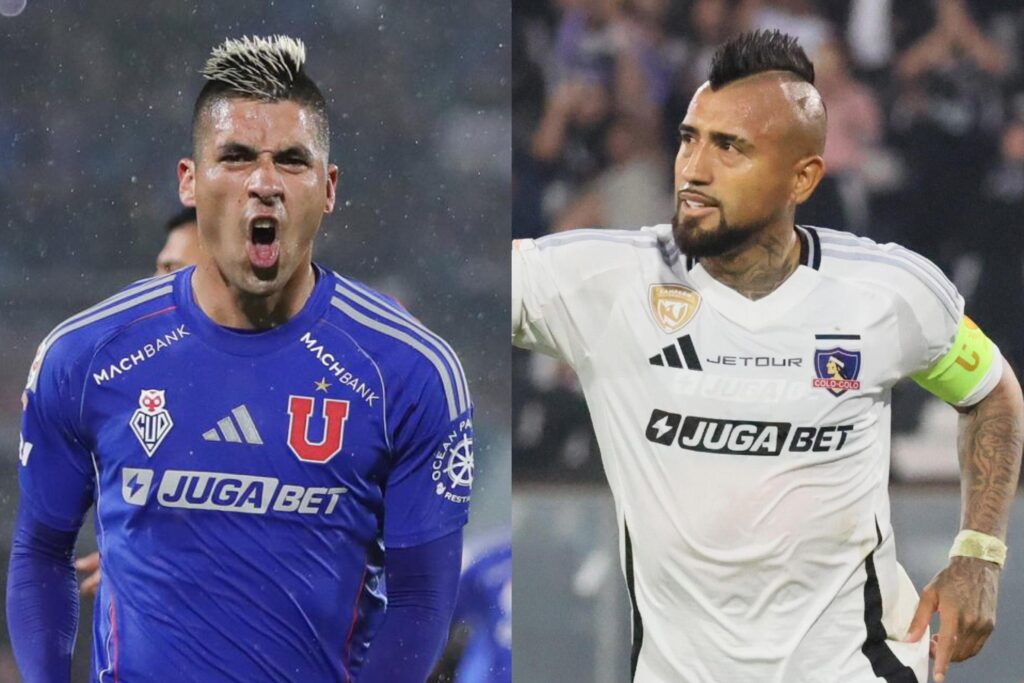 Leandro Fernández y Arturo Vidal con la camiseta de Universidad de Chile y Colo-Colo. Superclásico.