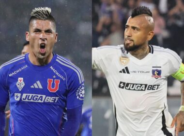 Leandro Fernández y Arturo Vidal con la camiseta de Universidad de Chile y Colo-Colo. Superclásico.