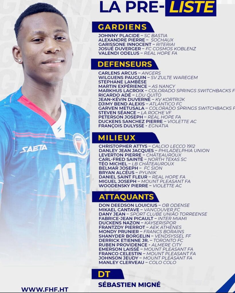 Pre-Nómina de la Selección de Haiti, con la inclusión de Manley Clerveaux.