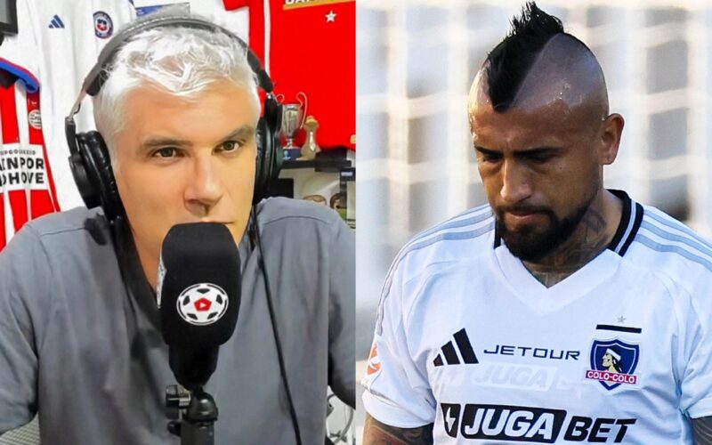 Primer plano a Manuel de Tezanos y Arturo Vidal con camiseta de Colo-Colo.
