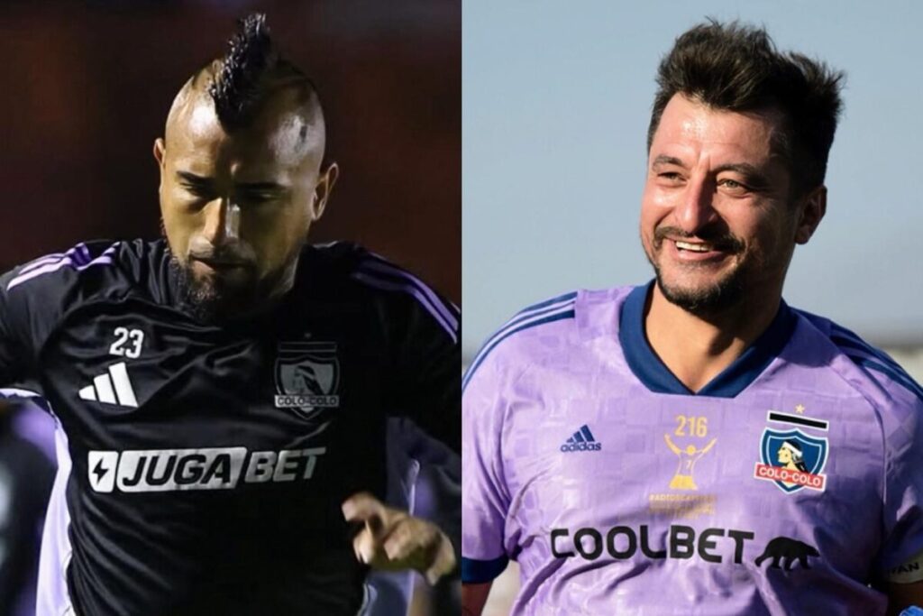 Nicolás Peric y Arturo Vidal con camisetas de Colo-Colo.