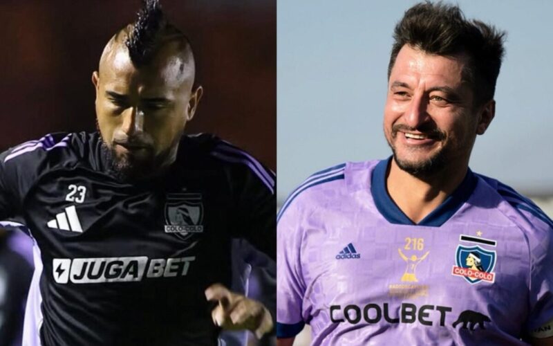 Nicolás Peric y Arturo Vidal con camisetas de Colo-Colo.