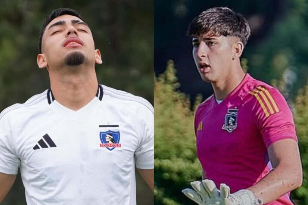 Nicolás Suárez y Gabriel Maureira con la camiseta de Colo-Colo, quienes sumarán minutos juveniles ante Unión la Calera.