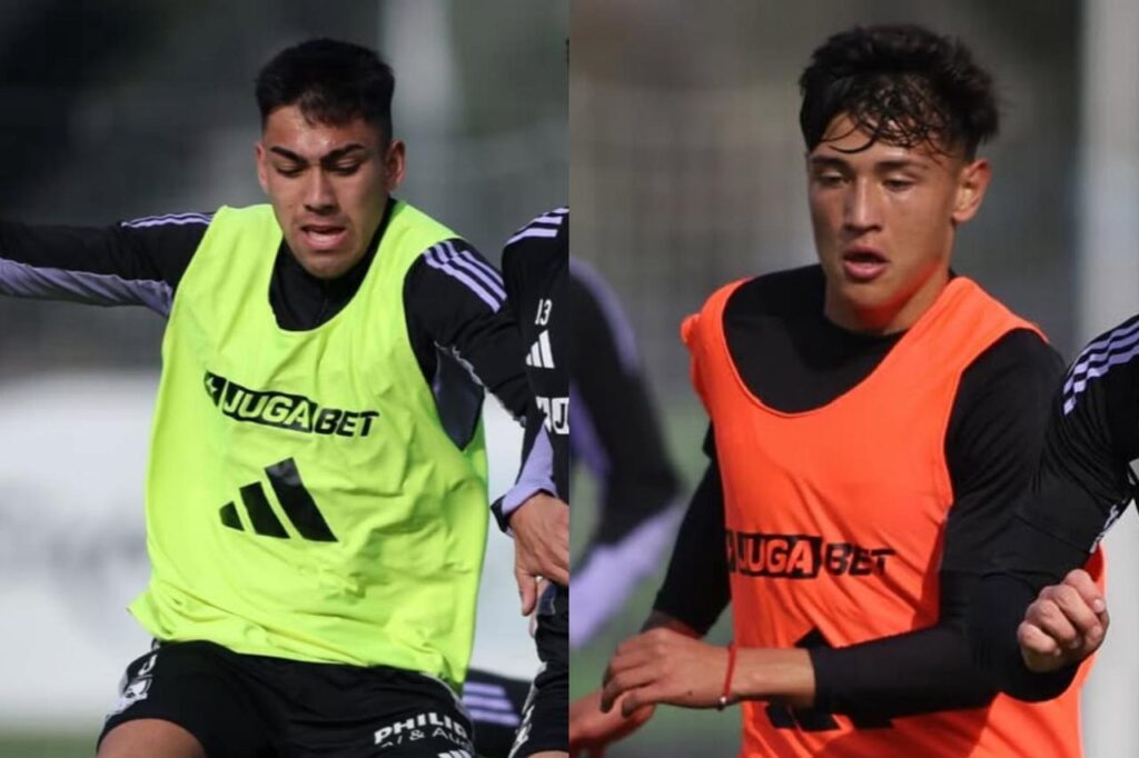 Nicolás Suárez y Sebastián Vega en el entrenamiento de Colo-Colo. 