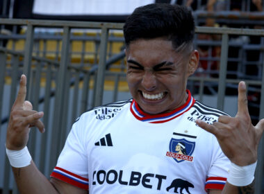 Futbol, Everton vs Colo Colo. Fecha 20, campeonato Nacional 2023. El jugador de Colo Colo Jordhy Thompson celebra su gol contra Everton durante el partido de primera division disputado en el estadio Sausalito de Vina del Mar, Chile. 06/08/2023 Andres Pina/Photosport Football, Everton vs Colo Colo. 20th turn, 2023 National Championship. Colo Colo’s player Jordhy Thompson celebrates after scoring against Everton during the first division match held at the Sausalito stadium in Santiago, Chile. 06/08/2023 Andres Pina/Photosport
