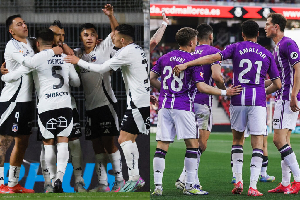 Jugadores de Colo-Colo y Real Valladolid abrazados.