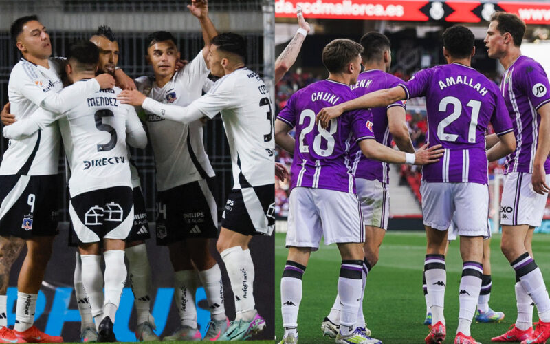 Jugadores de Colo-Colo y Real Valladolid abrazados.