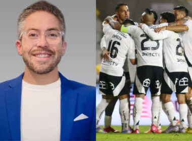 Primer plano de Jorge Gómez 'Pelotazo' y jugadores de Colo-Colo abrazados.