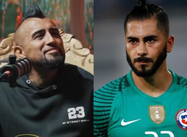 Primer plano a los rostros de Arturo Vidal y Johnny Herrera.