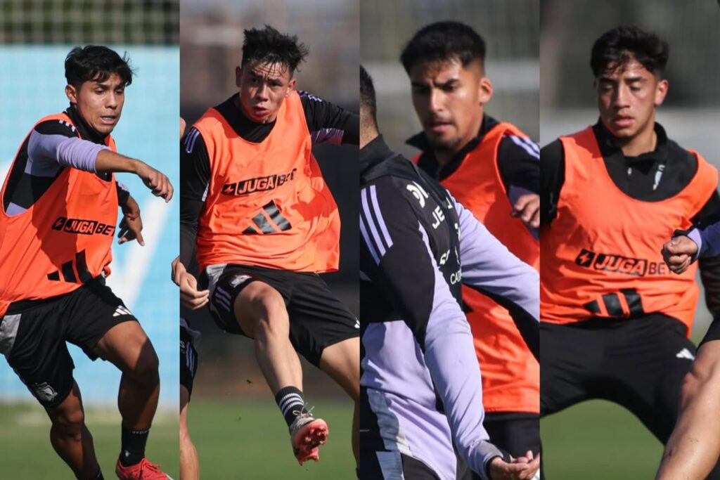 Cristián Alarcón, Tomás Medina, Javier Rojas y Pablo Ugarte en un entrenamiento de Colo-Colo.