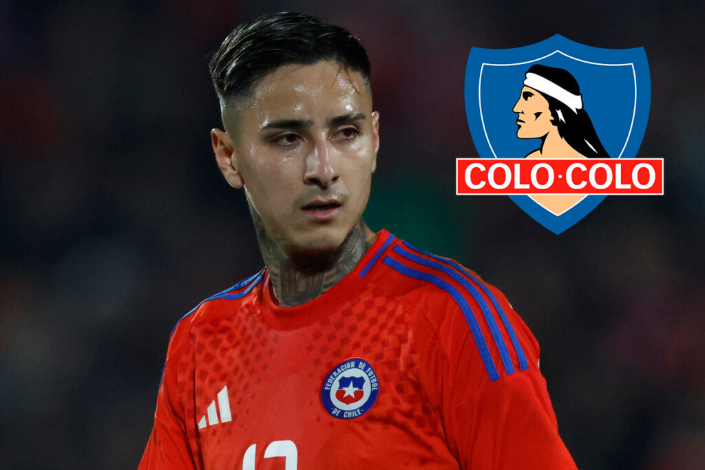 Primer plano de Erick Pulgar con la camisera de La Roja y el escudo de Colo-Colo.