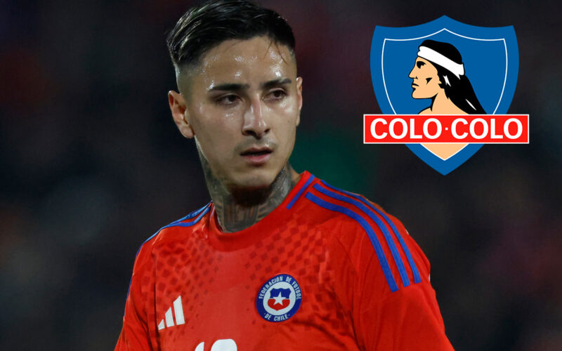 Primer plano de Erick Pulgar con la camisera de La Roja y el escudo de Colo-Colo.