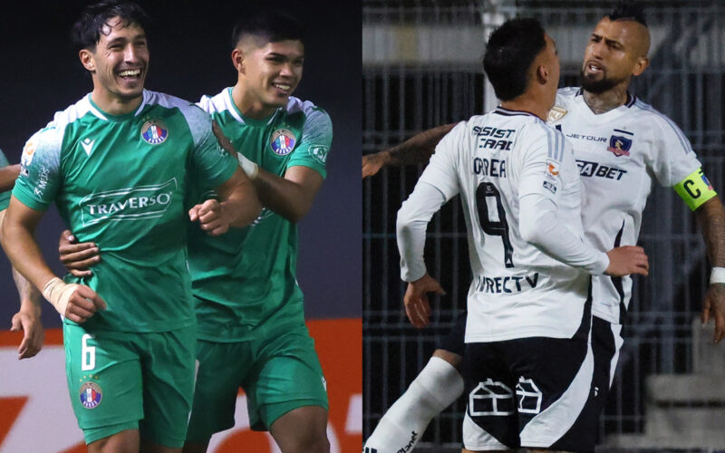 Jugadores de Audax Italiano y Colo-Colo festejando un gol.