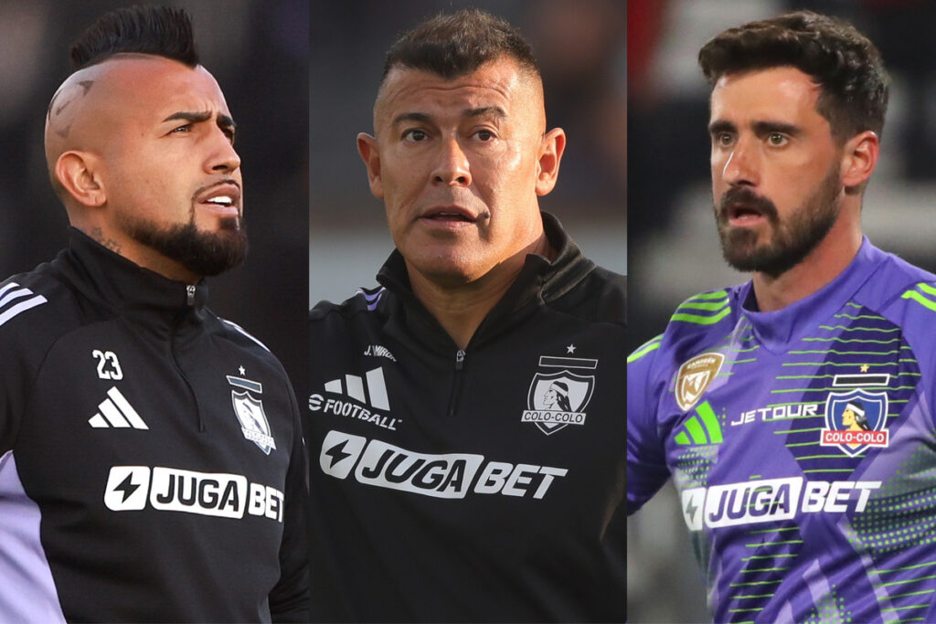 Primer plano de Arturo Vidal, Jorge Almirón y Fernando de Paul.