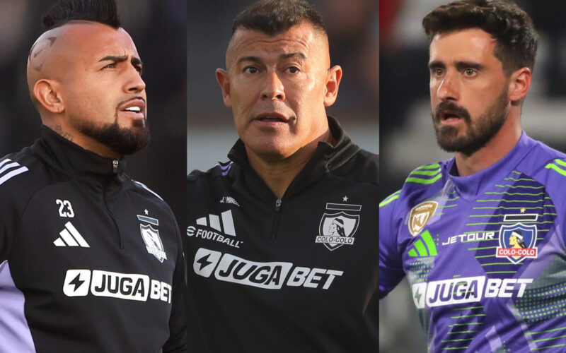 Primer plano de Arturo Vidal, Jorge Almirón y Fernando de Paul.