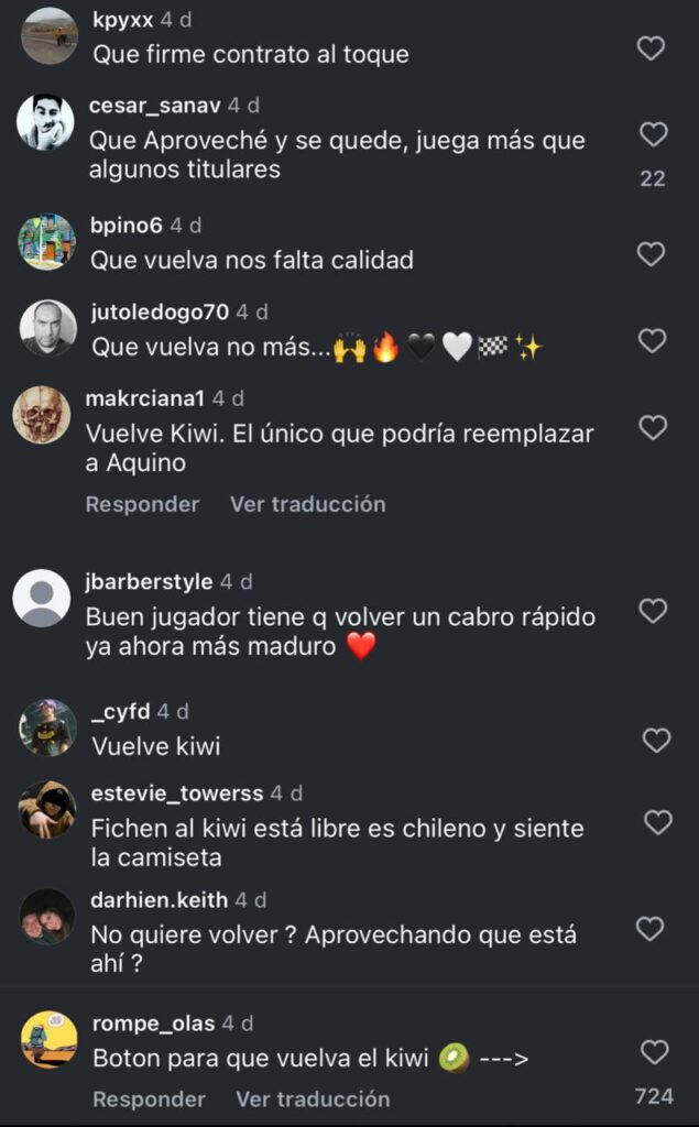Comentarios de hinchas pidiendo el retorno de Marco Rojas.