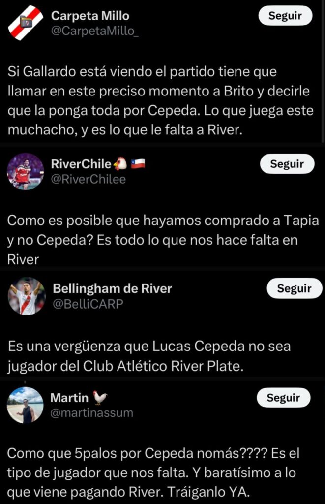 Hinchas de River Plate piden a Lucas Cepeda.