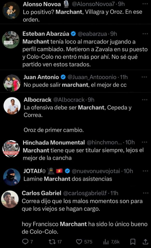 Comentarios de hinchas de Colo-Colo piden a Francisco Marchant.