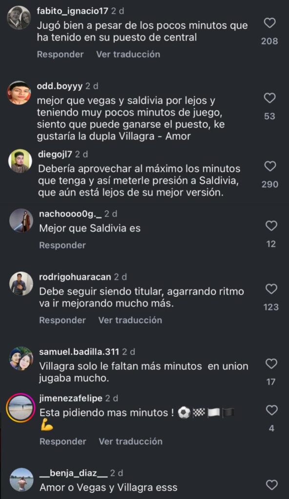 Comentarios de hinchas de Colo-Colo pidiendo más minutos para Jonathan Villagra.