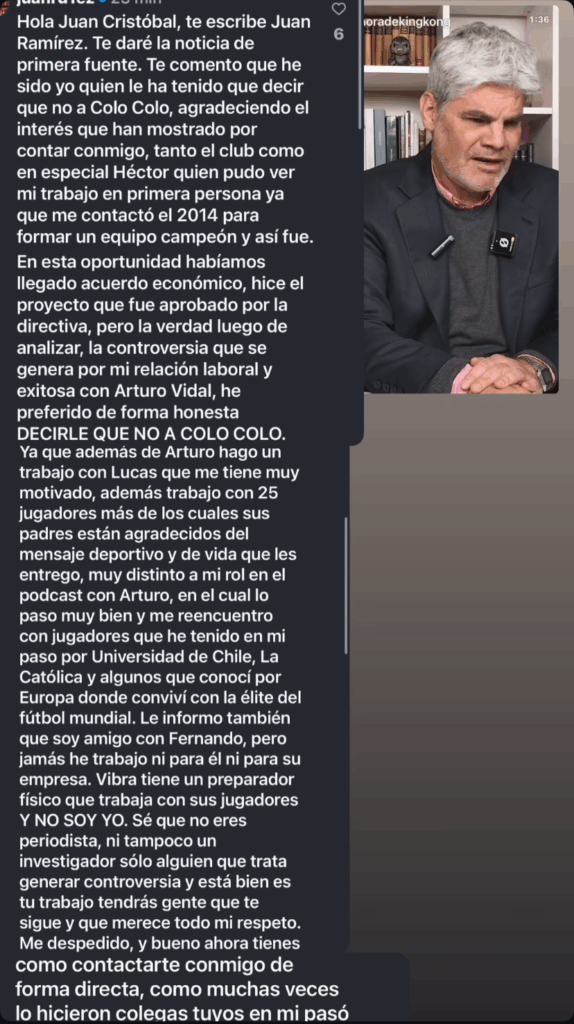 El mensaje completo de Ramírez para Guarello.