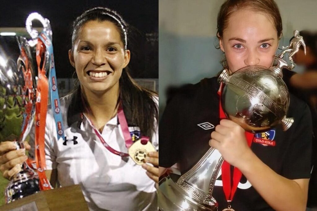 Karen Araya y Estefania Banini celebrando títulos con la camiseta de Colo-Colo.
