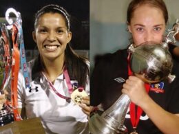 Karen Araya y Estefania Banini celebrando títulos con la camiseta de Colo-Colo.