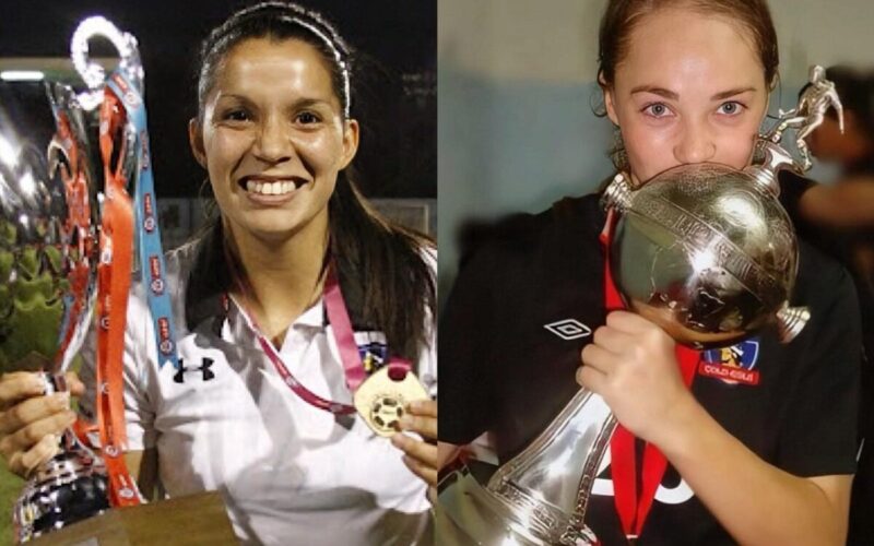 Karen Araya y Estefania Banini celebrando títulos con la camiseta de Colo-Colo.