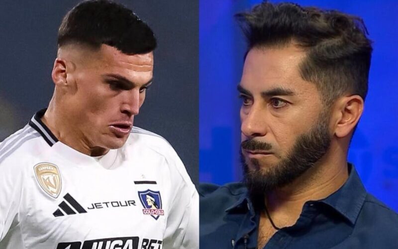 Primer plano a Lucas Cepeda y Johnny Herrera con camiseta de Colo-Colo y en TNT Sports.