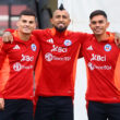 Lucas Cepeda, Arturo Vidal y Vicente Pizarro durante un entrenamiento de la Selección Chilena.