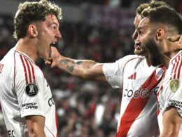 Futbol, River Plate vs Colo Colo. Cuartos de Final, Copa Libertadores 2024. El jugador de River Plate Facundo Colidio, celebra su gol contra Colo Colo durante el partido de copa libertadores disputado en el estadio Monumental en Buenos Aires, Argentina. 24/09/2024 Fotobaires/Photosport Football, River Plate vs Colo Colo. Quarter finals, Copa Libertadores 2024. River Plate player Facundo Colidio, celebrates his goal against Colo Colo during the copa libertadores match at the Monumental stadium in Buenos Aires, Argentina. 24/09/2024 Fotobaires/Photosport