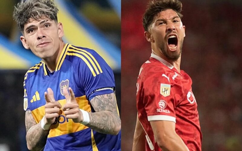 Carlos Palacios y Felipe Loyola celebrando por Boca Juniores e Independiente, respectivamente.