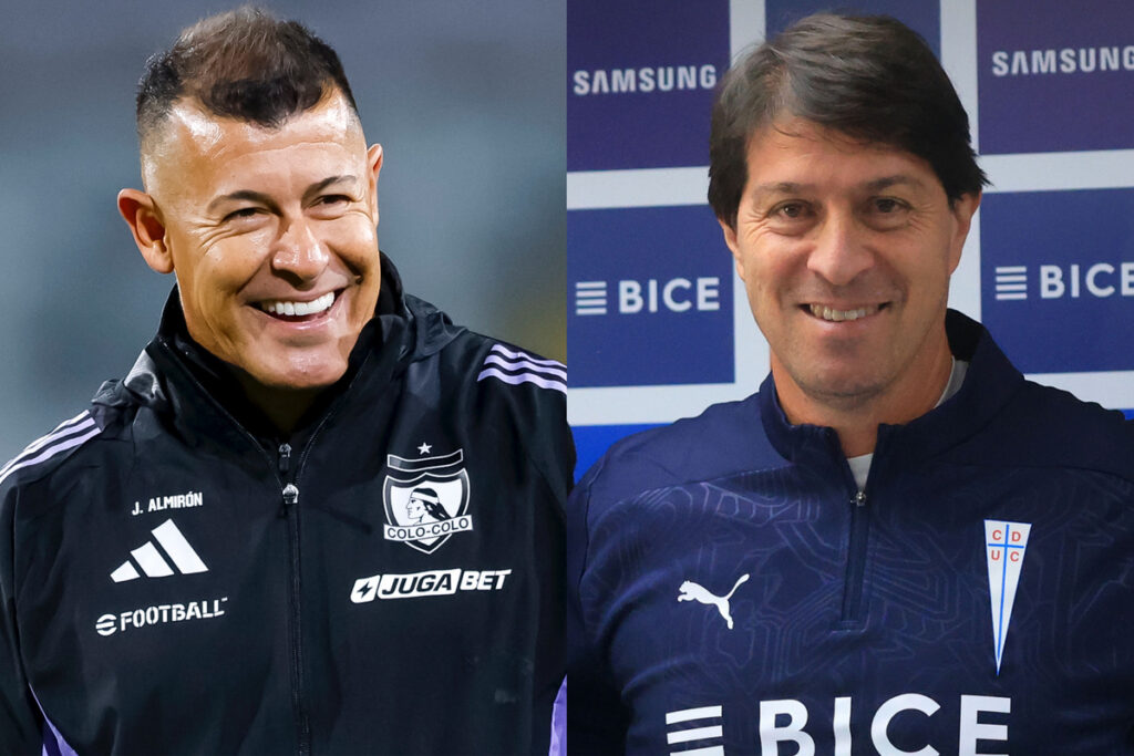 Primer plano de Jorge Almirón y Daniel Garnero.