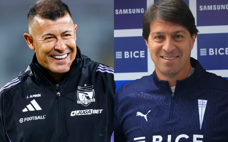 Primer plano de Jorge Almirón y Daniel Garnero.