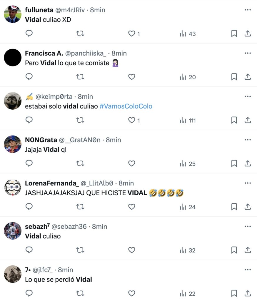 Reacción hinchas gol perdido por Arturo Vidal.