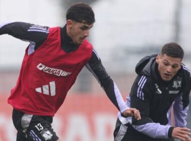 Bruno Gutiérrez y Lucas Cepeda entrenando en el Estadio Monumental.