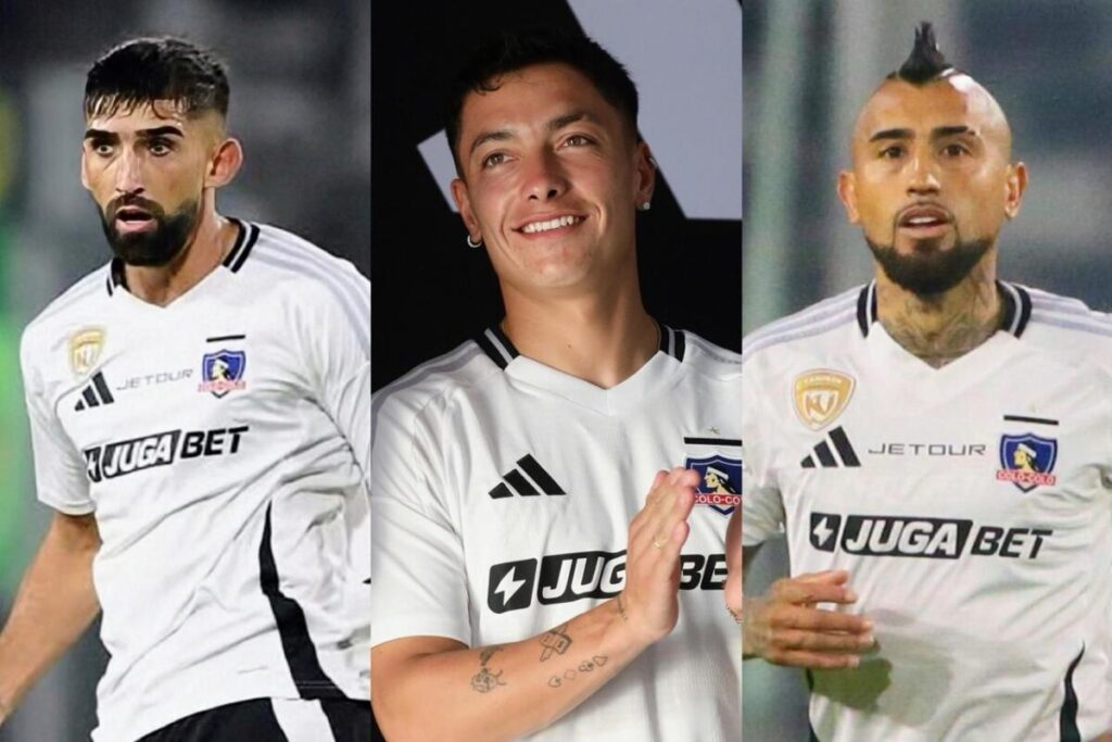 Emiliano Amor, Cristián Zavala y Arturo Vidal con la camiseta de Colo-Colo. Contrato.