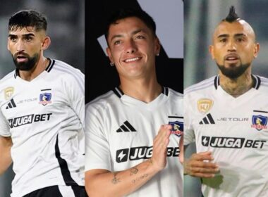 Emiliano Amor, Cristián Zavala y Arturo Vidal con la camiseta de Colo-Colo. Contrato.