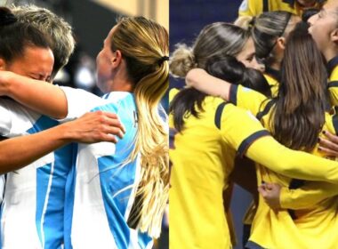 La Selecciones de Argentina y Ecuador festejando sus respectivos triunfos en la fecha 2 de Copa América Femenina.