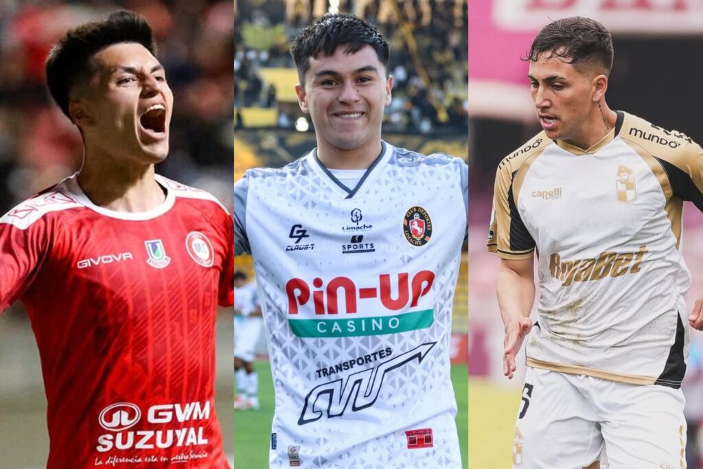 Felipe Yáñez, Bastián Silva y Enzo Riquelme con las camisetas de Unión la Calera, Deportes Limache y Coquimbo Unido, con quienes suman minutos Sub-21.
