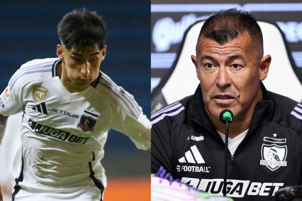 Primer plano a Francisco Marchant y Jorge Almirón con indumentaria de Colo-Colo.
